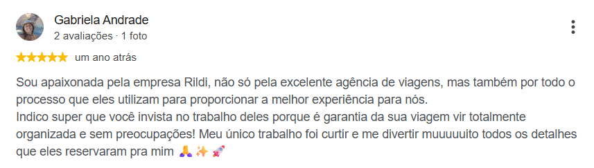 Avaliação de cliente no Google — Rildi Viagens