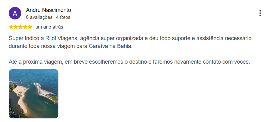 Avaliação de cliente no Google — Rildi Viagens